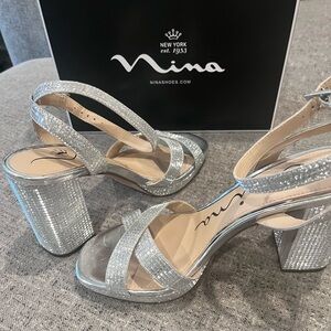 Nina Sparkling Silver Block Heels